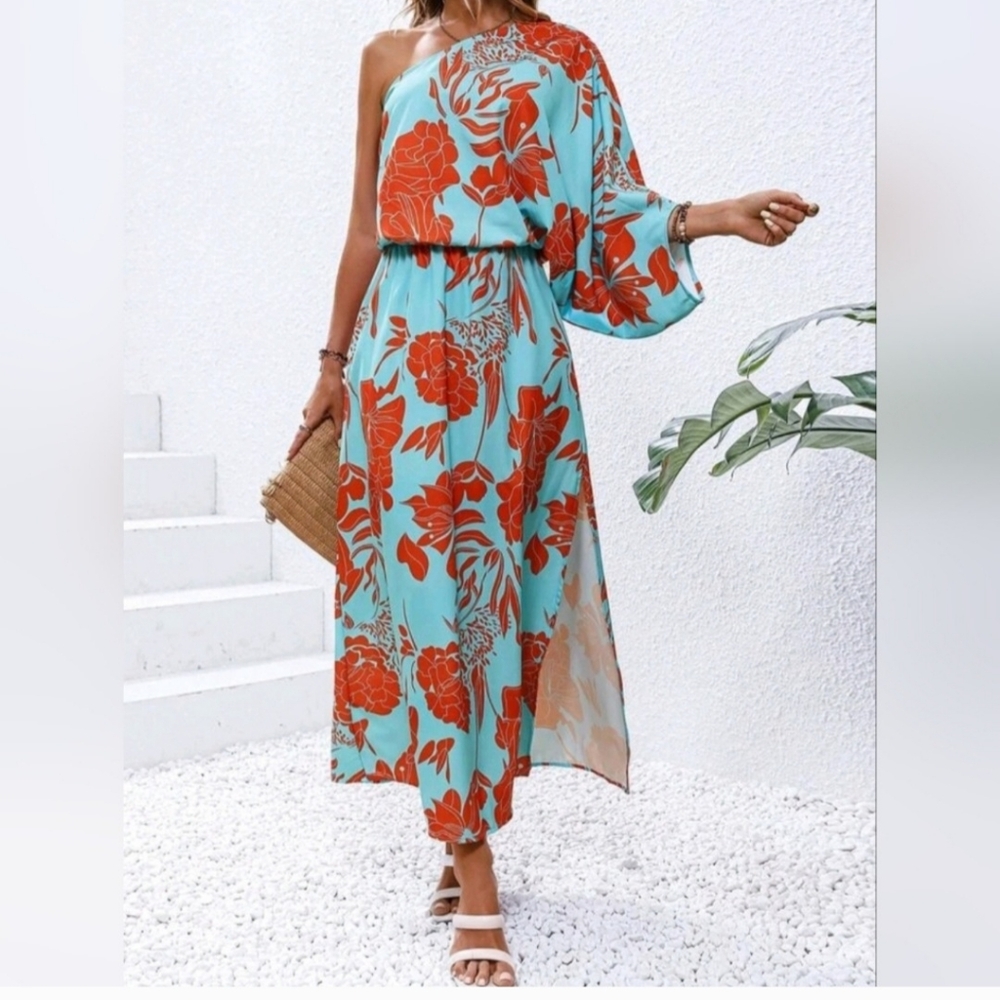 Flowy One Shoulder Floral Maxi Dress